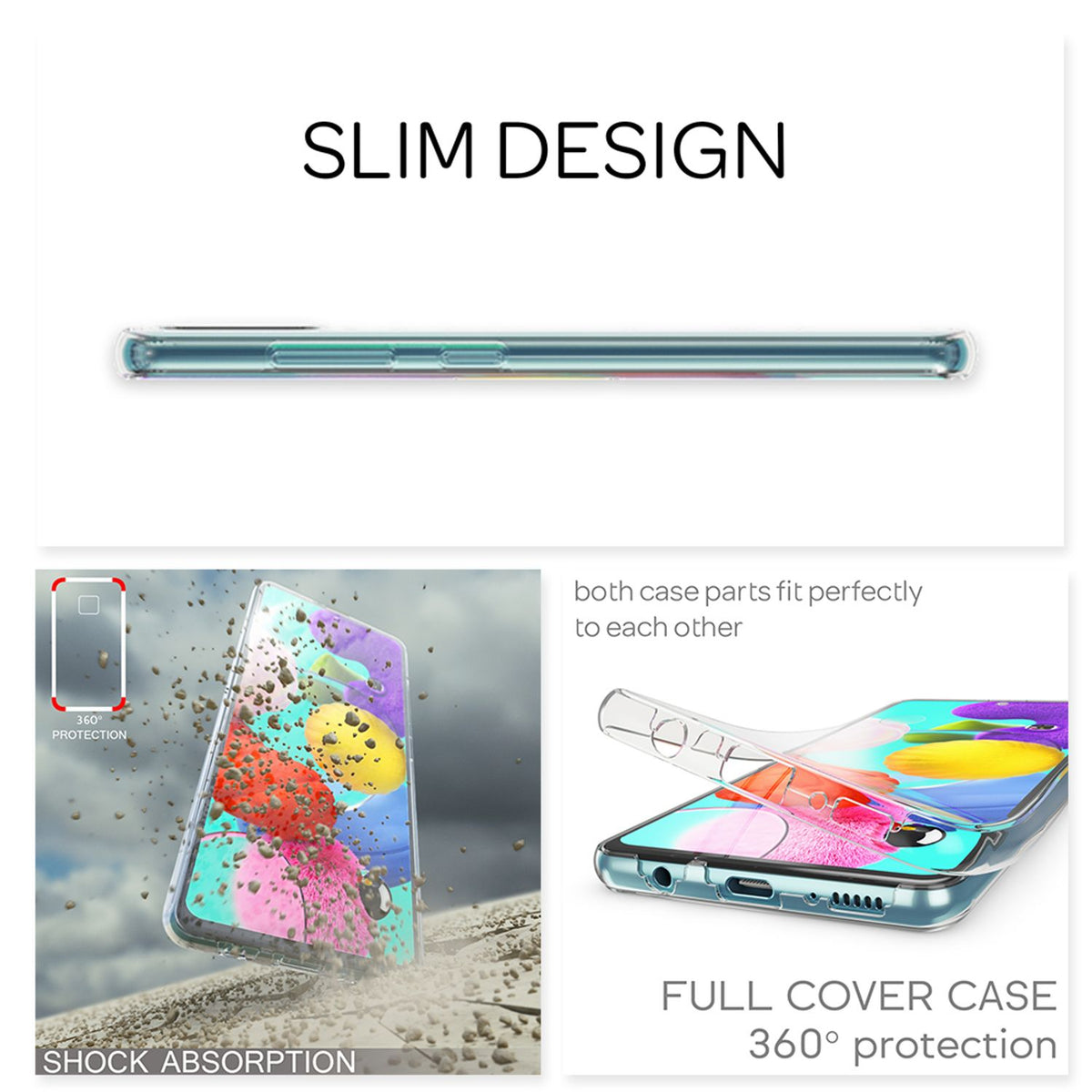 NALIA 360 Grad Case kompatibel mit Samsung Galaxy A71 Hülle, Silikon Full-Body Handyhülle Rundum Cover Dünn, Komplett-Schutz & Displayschutz Phone Bumper Ganzkörper Schutzhülle TPU Etui - Transparent