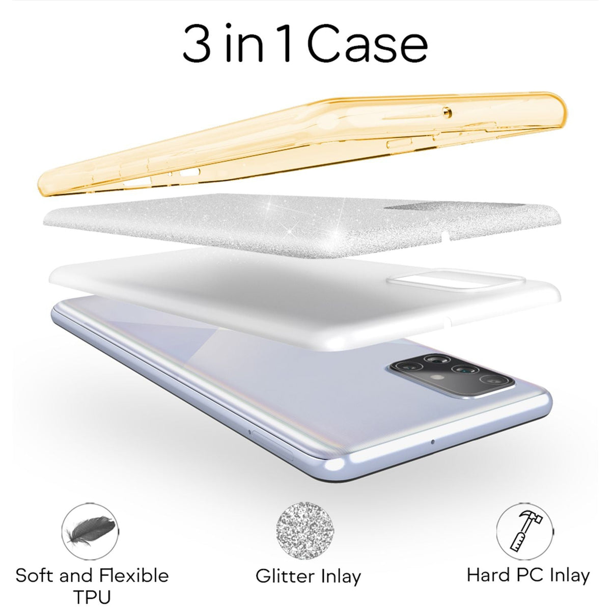 NALIA Glitzerhülle für Samsung Galaxy A51 – Funkelnder Glitzer-Look & Grip – SHINEPOP (Silikon Case) – Marke aus Berlin