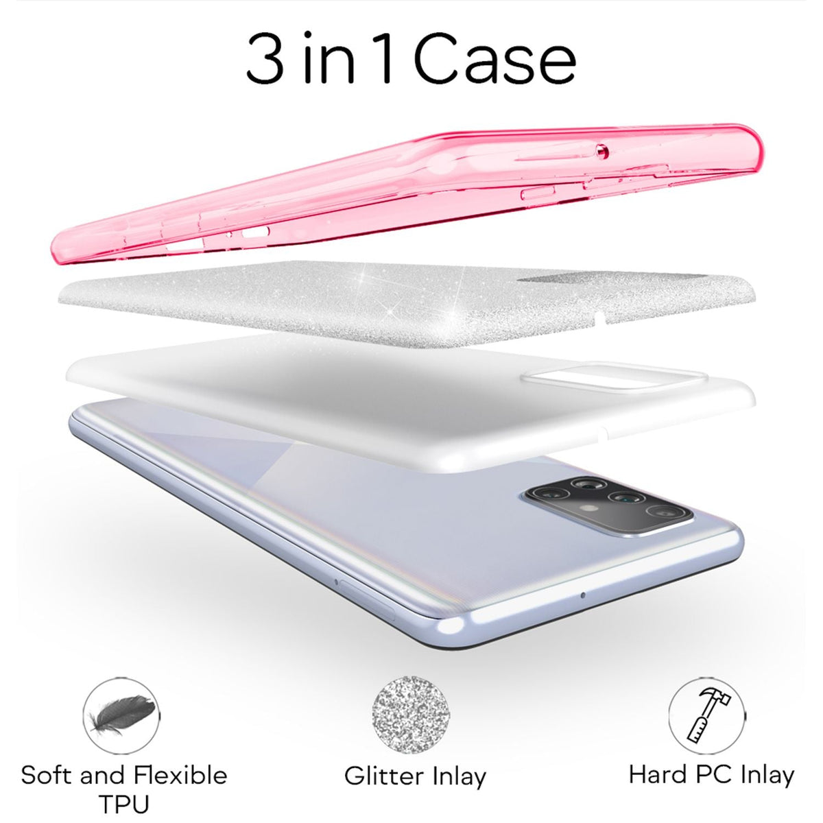 NALIA Glitzerhülle für Samsung Galaxy A51 – Funkelnder Glitzer-Look & Grip – SHINEPOP (Silikon Case) – Marke aus Berlin