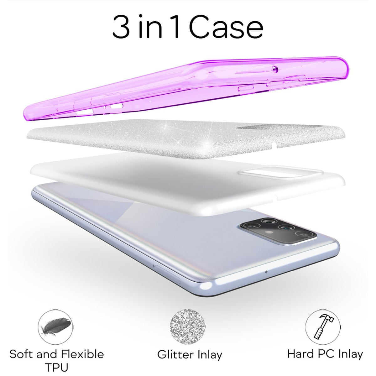 NALIA Glitzerhülle für Samsung Galaxy A51 – Funkelnder Glitzer-Look & Grip – SHINEPOP (Silikon Case) – Marke aus Berlin