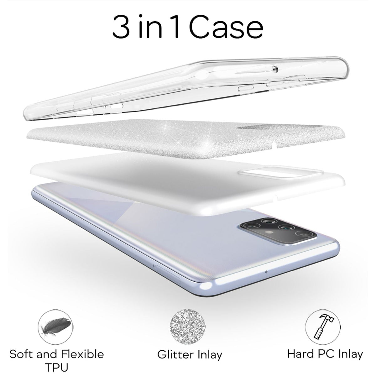 NALIA Glitzerhülle für Samsung Galaxy A51 – Funkelnder Glitzer-Look & Grip – SHINEPOP (Silikon Case) – Marke aus Berlin