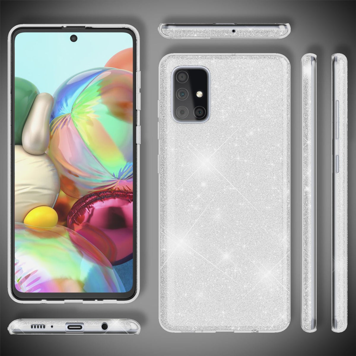 NALIA Glitzerhülle für Samsung Galaxy A51 – Funkelnder Glitzer-Look & Grip – SHINEPOP (Silikon Case) – Marke aus Berlin