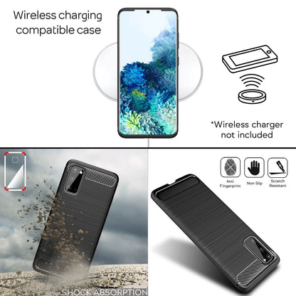 NALIA Design Case kompatibel mit Samsung Galaxy S20 Hülle, Carbon Look Stylische Handyhülle Stoßfeste Silikon Schutzhülle, Dünne Handy-Tasche Phone Cover Bumper Soft Skin TPU Etui Kratzfest - Schwarz