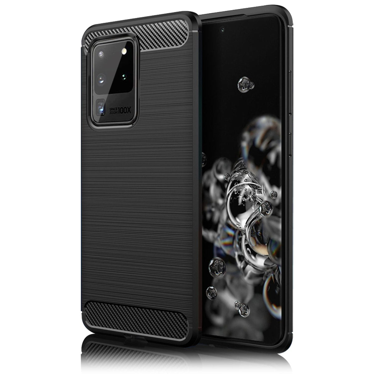 NALIA Design Case kompatibel mit Samsung Galaxy S20 Ultra Hülle, Carbon Look Stylische Handyhülle Stoßfeste Silikon Schutzhülle, Dünne Handy-Tasche Phone Cover Bumper Soft Skin TPU Kratzfest - Schwarz
