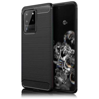 NALIA Design Case kompatibel mit Samsung Galaxy S20 Ultra Hülle, Carbon Look Stylische Handyhülle Stoßfeste Silikon Schutzhülle, Dünne Handy-Tasche Phone Cover Bumper Soft Skin TPU Kratzfest - Schwarz