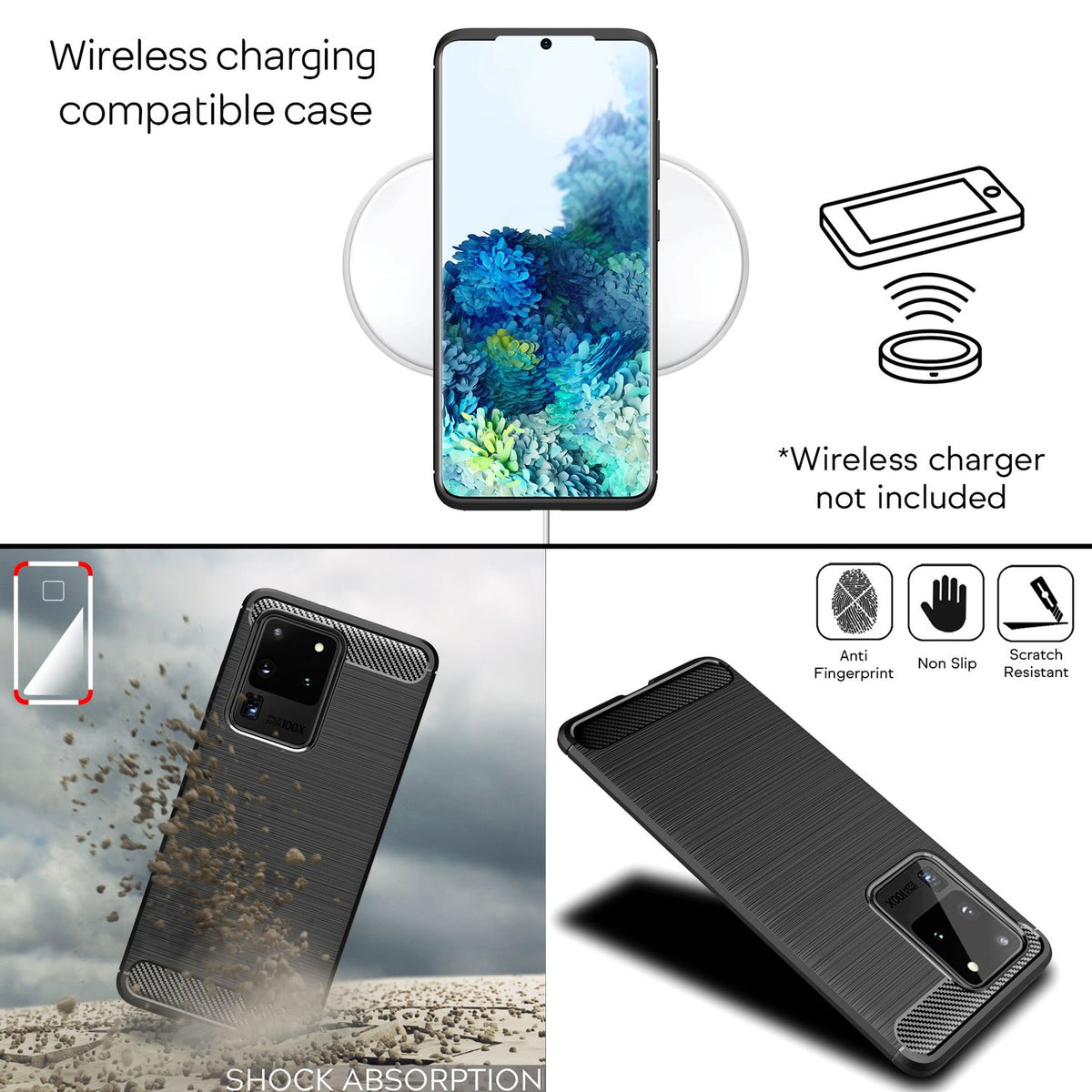 NALIA Design Case kompatibel mit Samsung Galaxy S20 Ultra Hülle, Carbon Look Stylische Handyhülle Stoßfeste Silikon Schutzhülle, Dünne Handy-Tasche Phone Cover Bumper Soft Skin TPU Kratzfest - Schwarz