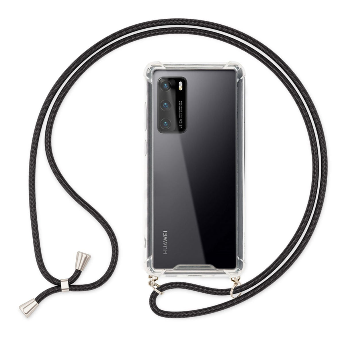 NALIA Handykette für Huawei P40 – Transparentes Hybrid-Case & Band – HANGIT (Anti-Gelb Rückseite & Verstellbar) – Marke aus Berlin