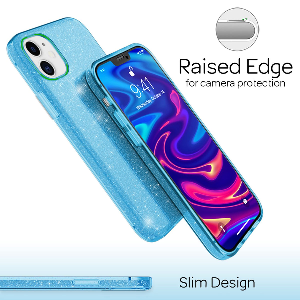 NALIA Glitzerhülle für iPhone 12 Mini – Funkelnder Glitzer-Look & Grip – SHINEPOP (Silikon Case) – Marke aus Berlin