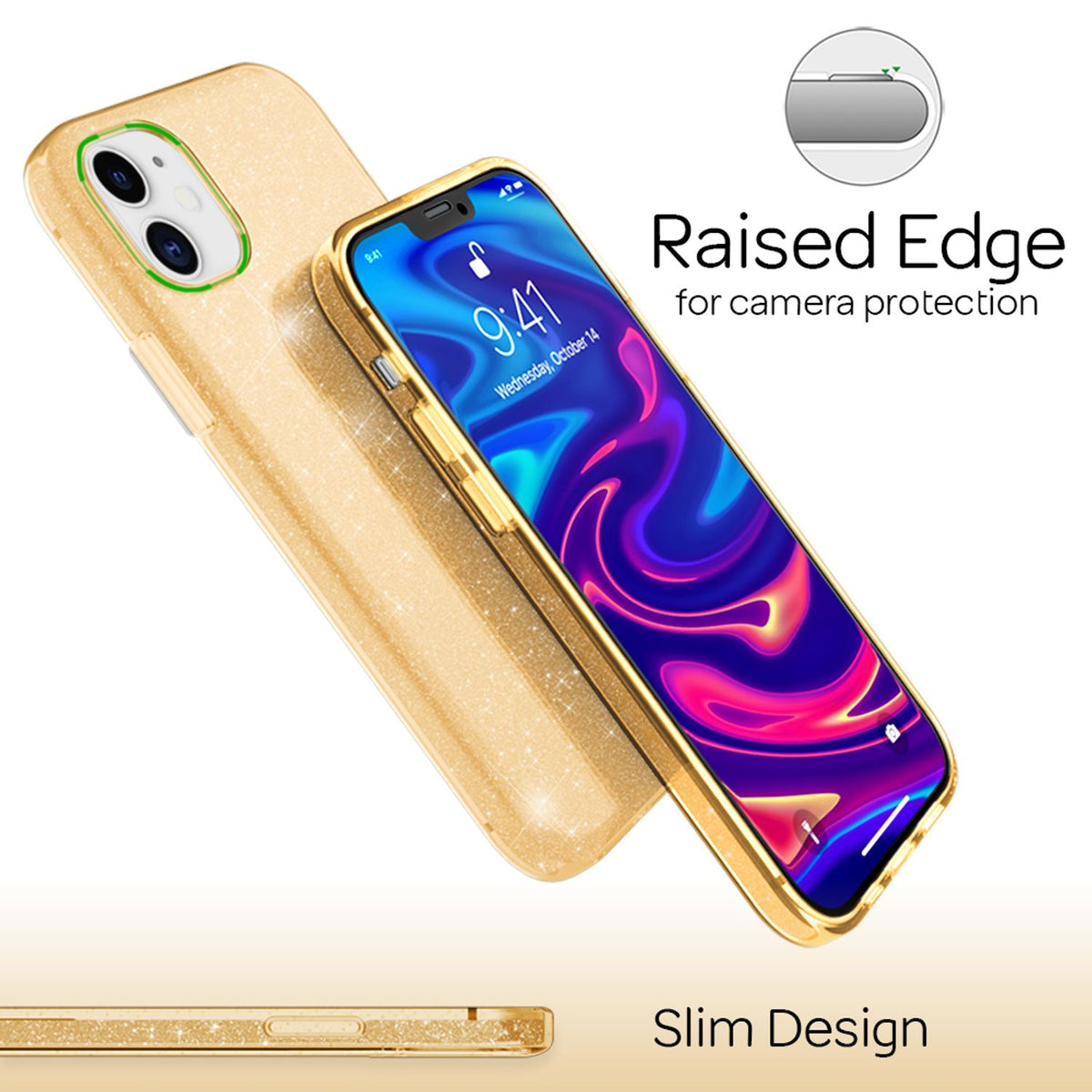 NALIA Glitzerhülle für iPhone 12 Mini – Funkelnder Glitzer-Look & Grip – SHINEPOP (Silikon Case) – Marke aus Berlin