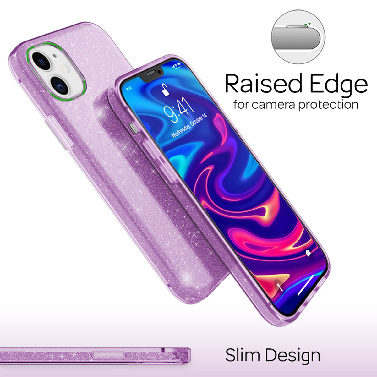 NALIA Glitzerhülle für iPhone 12 Mini – Funkelnder Glitzer-Look & Grip – SHINEPOP (Silikon Case) – Marke aus Berlin