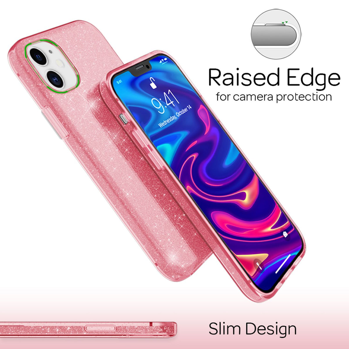 NALIA Glitzerhülle für iPhone 12 Mini – Funkelnder Glitzer-Look & Grip – SHINEPOP (Silikon Case) – Marke aus Berlin