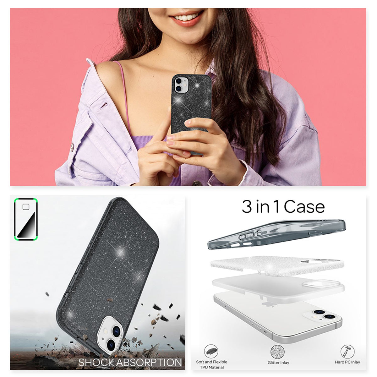 NALIA Glitzerhülle für iPhone 12 Mini – Funkelnder Glitzer-Look & Grip – SHINEPOP (Silikon Case) – Marke aus Berlin