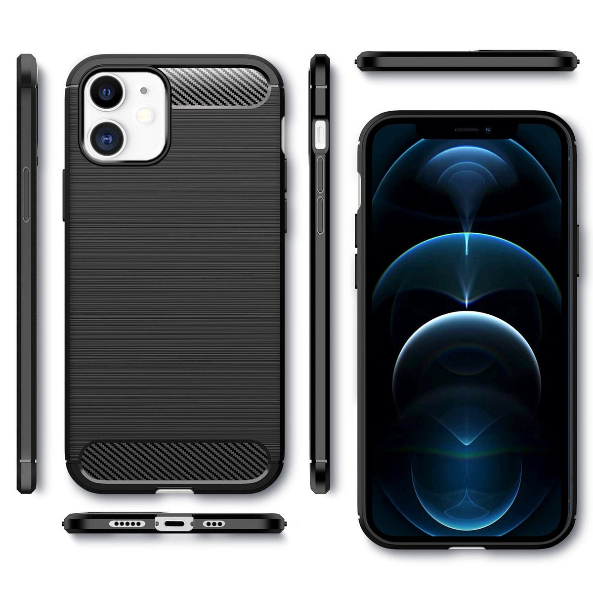 NALIA Design Case kompatibel mit iPhone 12 / iPhone 12 Pro Hülle, Carbon Look Stylische Handyhülle Stoßfeste Silikon Schutzhülle, Dünne Handy-Tasche Phone Cover Soft Skin Etui Kratzfest - Schwarz