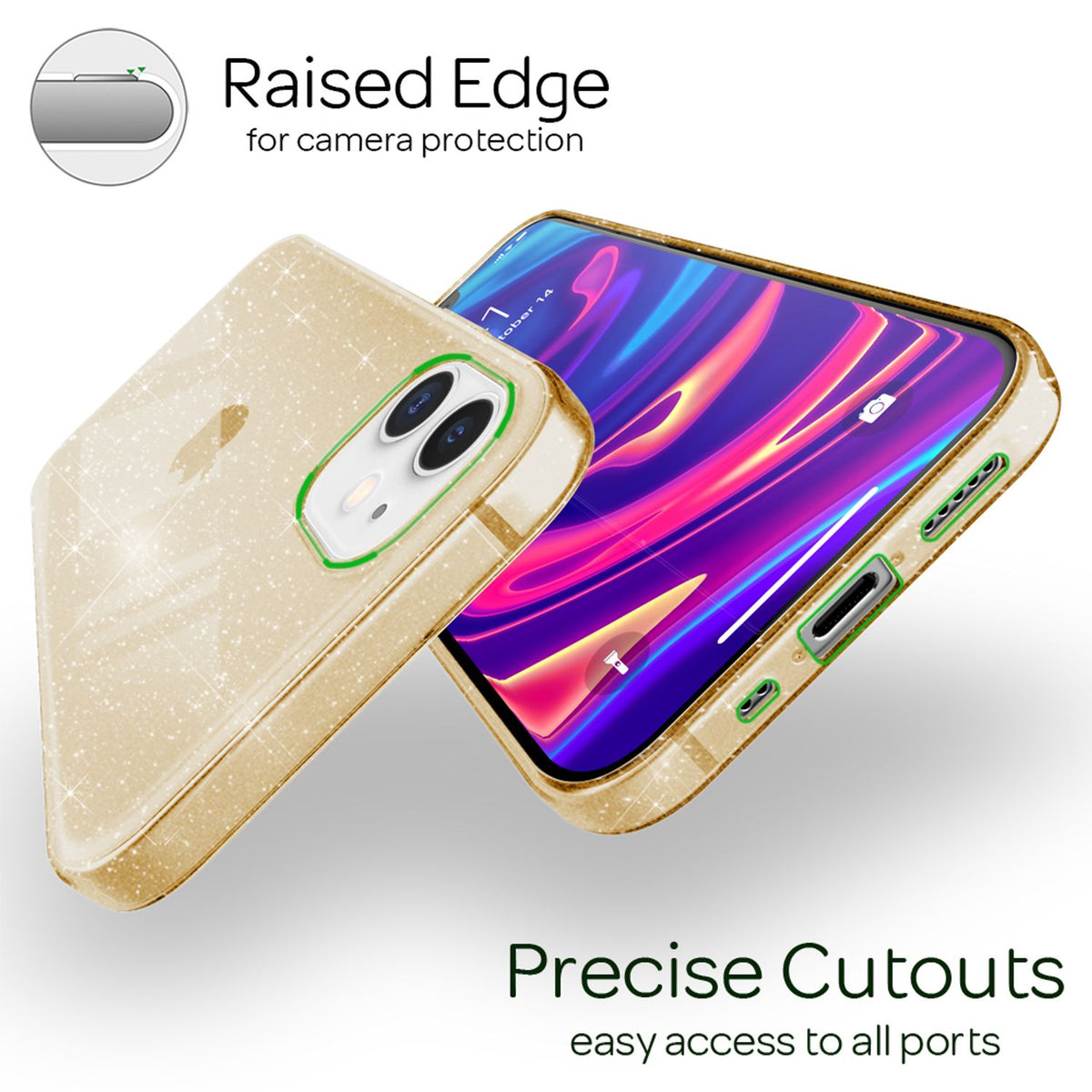 NALIA Glitzerhülle für iPhone 12 Mini – Funkelndes Silikon Case – DAZZLIN (Transparent & Stoßfest) – Marke aus Berlin