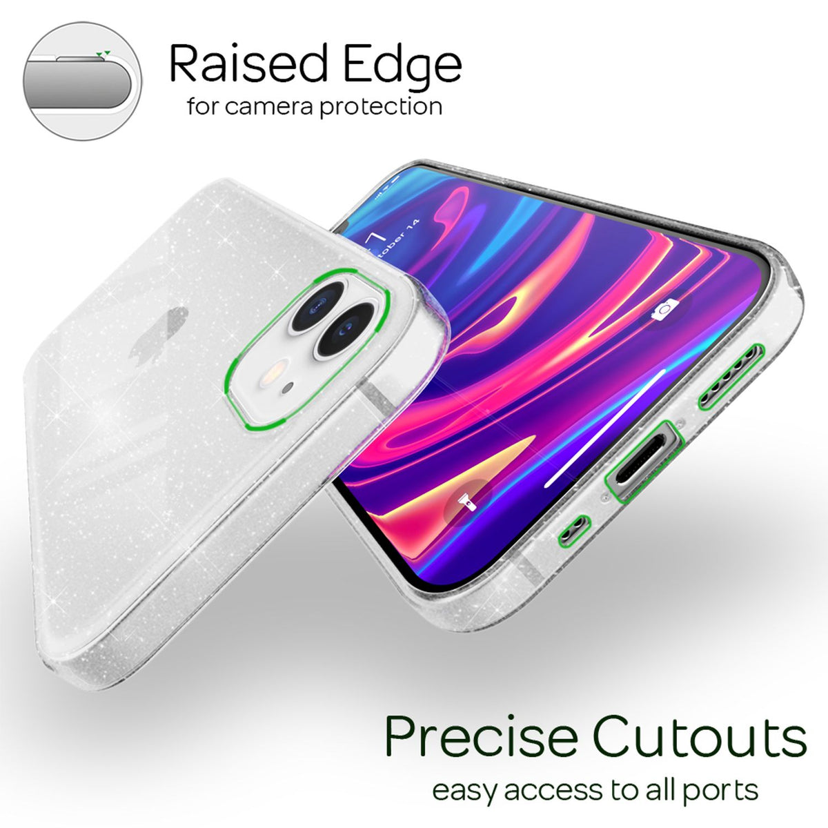 NALIA Glitzerhülle für iPhone 12 Mini – Funkelndes Silikon Case – DAZZLIN (Transparent & Stoßfest) – Marke aus Berlin