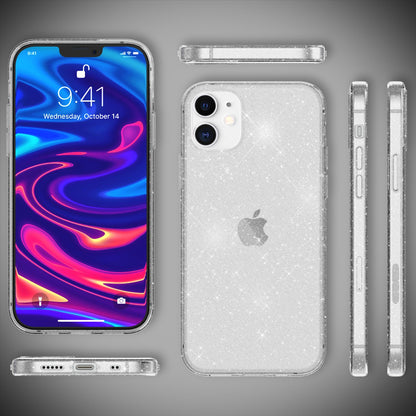 NALIA Glitzerhülle für iPhone 12 Mini – Funkelndes Silikon Case – DAZZLIN (Transparent & Stoßfest) – Marke aus Berlin