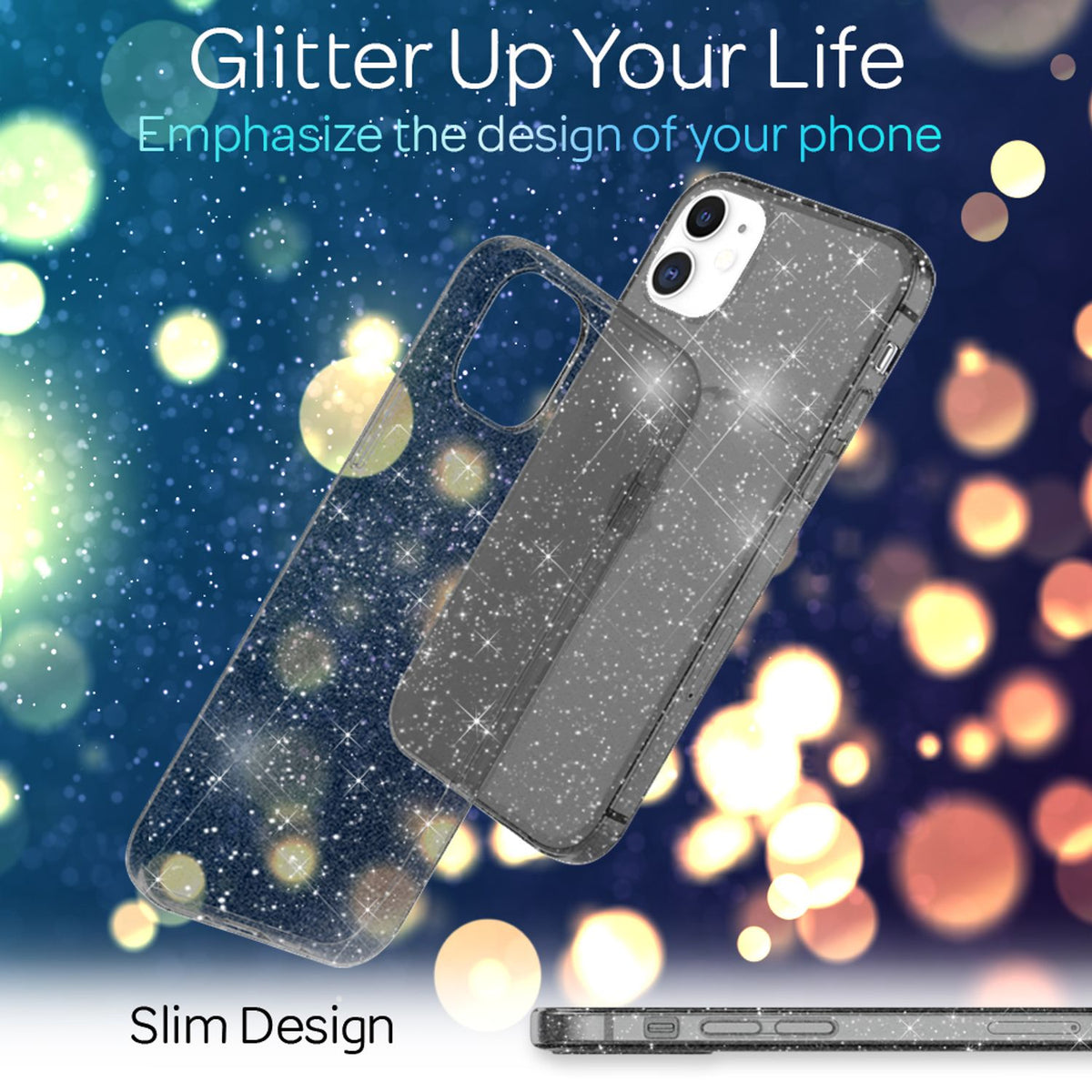 NALIA Glitzerhülle für iPhone 12 Mini – Funkelndes Silikon Case – DAZZLIN (Transparent & Stoßfest) – Marke aus Berlin