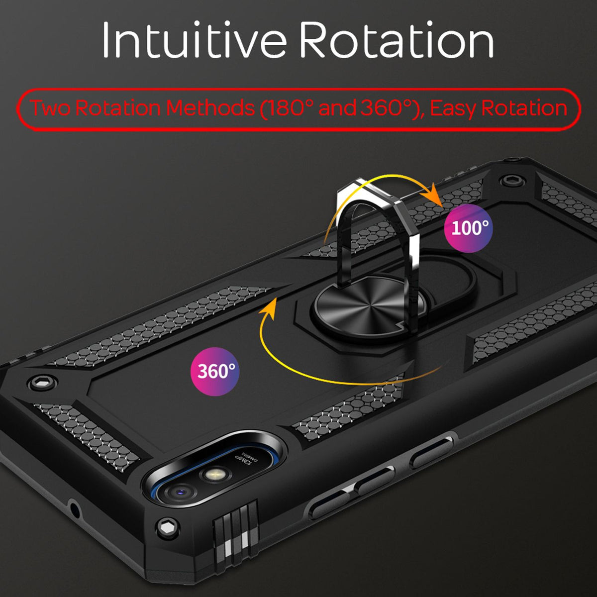 NALIA Panzerhülle für Xiaomi Redmi 9A – Ring-Ständer 360° & Magnet-Halterung Kompatibel – RINGDEFEND (Stoßfestes Outdoor Case) – Marke aus Berlin