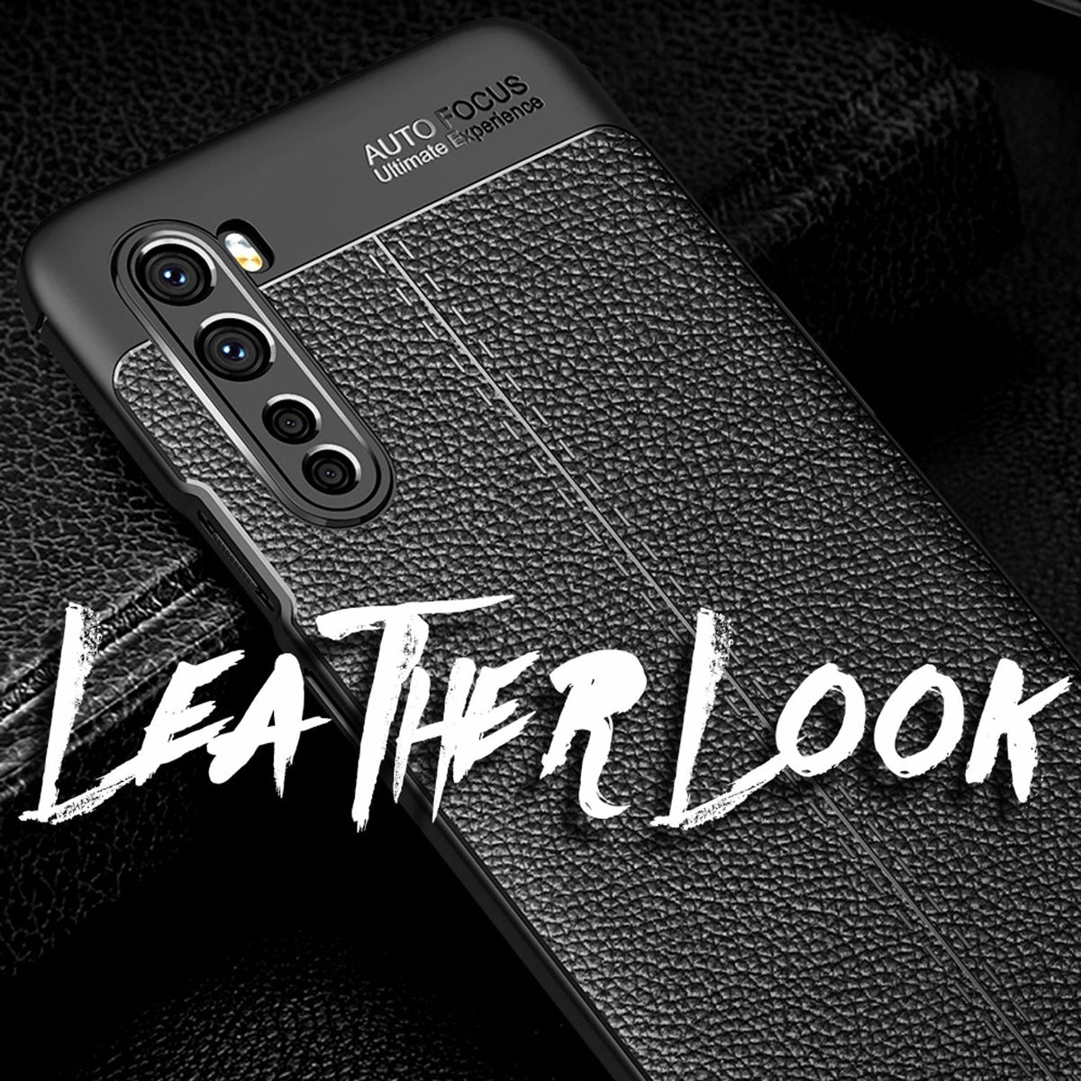 NALIA Design Case kompatibel mit OnePlus Nord Hülle, Leder Look Stylische Handyhülle Stoßfeste Silikon Schutzhülle, Slim Phone Backcover Bumper Skin Dünne Handy-Tasche Cover Etui Kratzfest - Schwarz