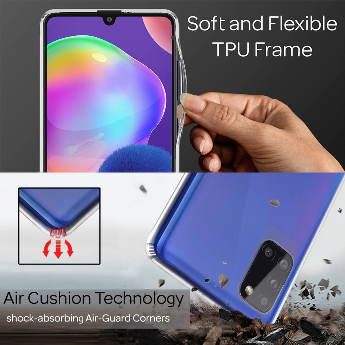 NALIA Klare Schutzhülle kompatibel mit Samsung Galaxy A31 Hülle, Transparentes Kratzfestes Hard Backcover & Silikon Bumper, Durchsichtige Kunststoff Handyhülle Phone Case, Schutz Cover Handy-Tasche