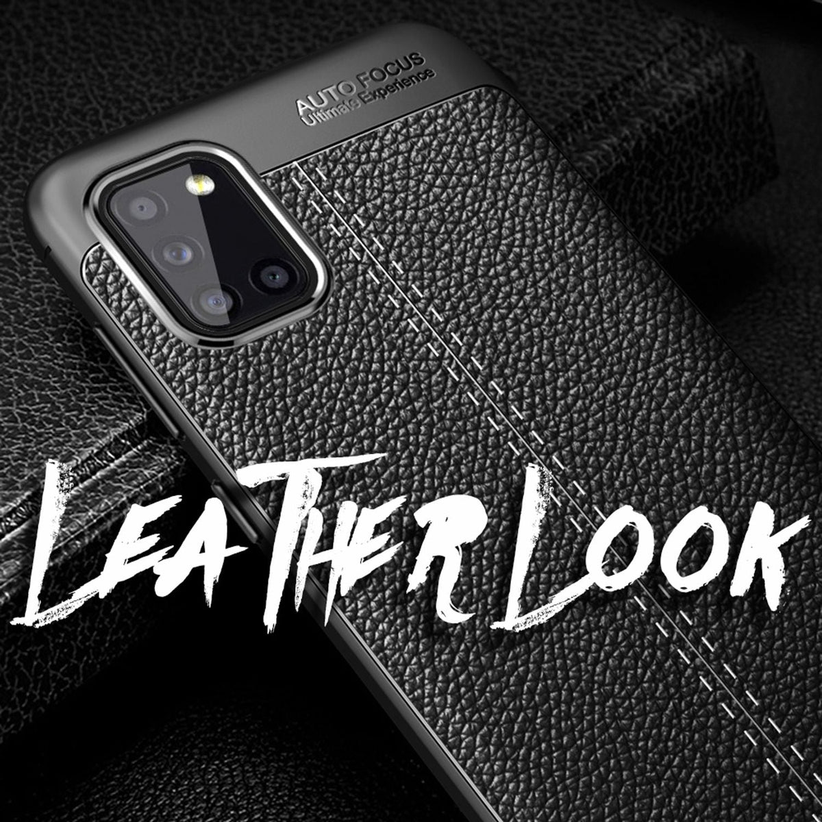 NALIA Design Case kompatibel mit Samsung Galaxy A31 Hülle, Leder Look Stylische Handyhülle Stoßfeste Silikon Schutzhülle, Slim Phone Backcover Skin Dünne Handy-Tasche Cover Etui Kratzfest - Schwarz