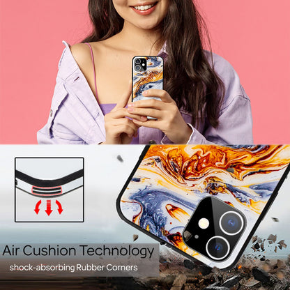 NALIA Hartglas Cover kompatibel mit iPhone 12 Mini Hülle, Marmor Design Hard-Case aus 9H Tempered Glass & Silikon Bumper, Robuste Handyhülle Phone Schutzhülle Handy-Tasche