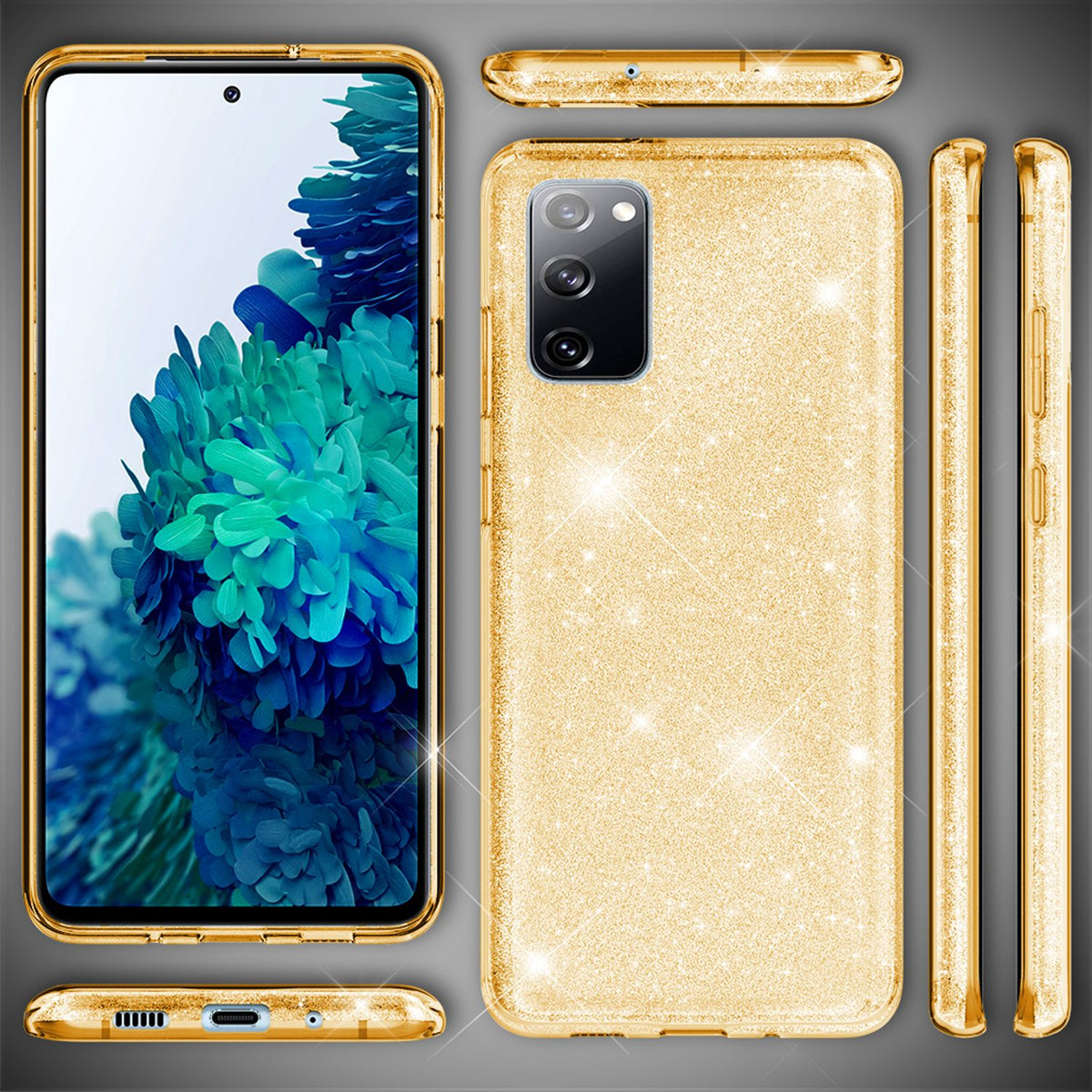 NALIA Glitzerhülle für Samsung Galaxy S20 FE – Funkelnder Glitzer-Look & Grip – SHINEPOP (Silikon Case) – Marke aus Berlin