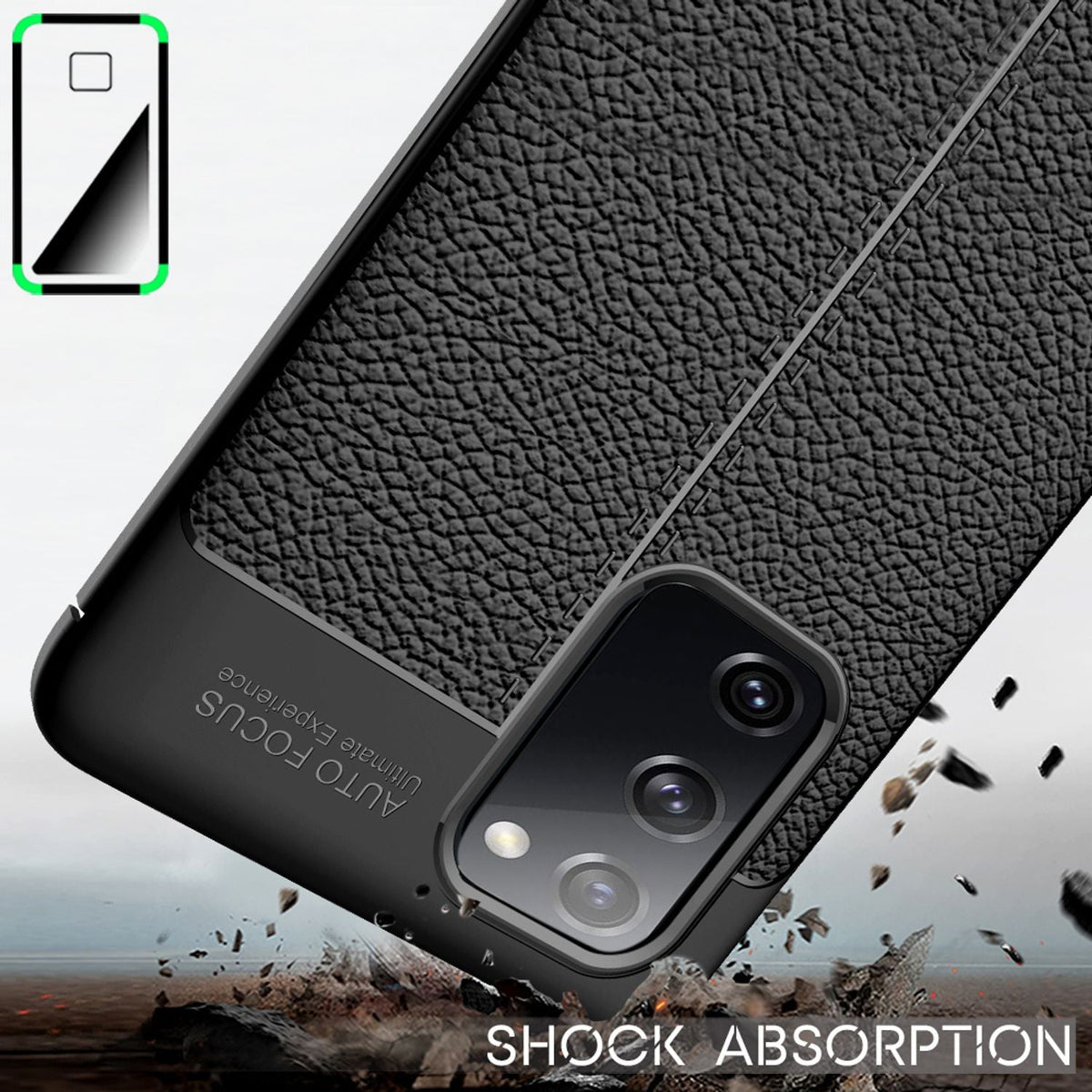 NALIA Design Case kompatibel mit Samsung Galaxy S20 FE Hülle, Leder Look Stylische Handyhülle Stoßfeste Silikon Schutzhülle, Slim Phone Backcover Dünne Handy-Tasche Cover Bumper Kratzfest - Schwarz