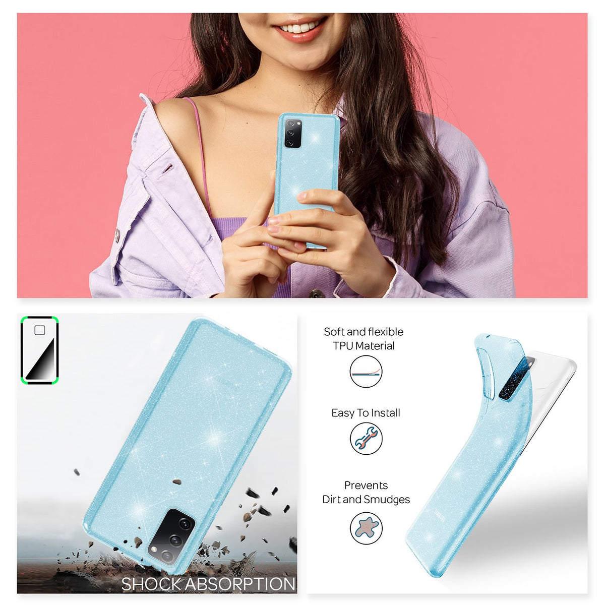NALIA Glitzerhülle für Samsung Galaxy S20 FE – Funkelndes Silikon Case – DAZZLIN (Transparent & Stoßfest) – Marke aus Berlin