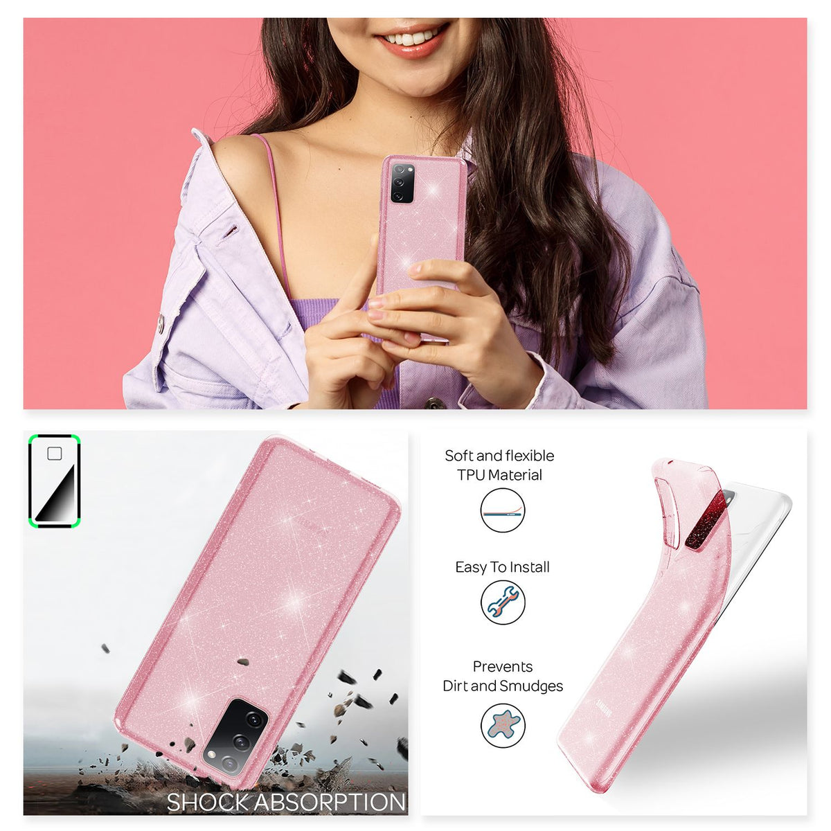 NALIA Glitzerhülle für Samsung Galaxy S20 FE – Funkelndes Silikon Case – DAZZLIN (Transparent & Stoßfest) – Marke aus Berlin