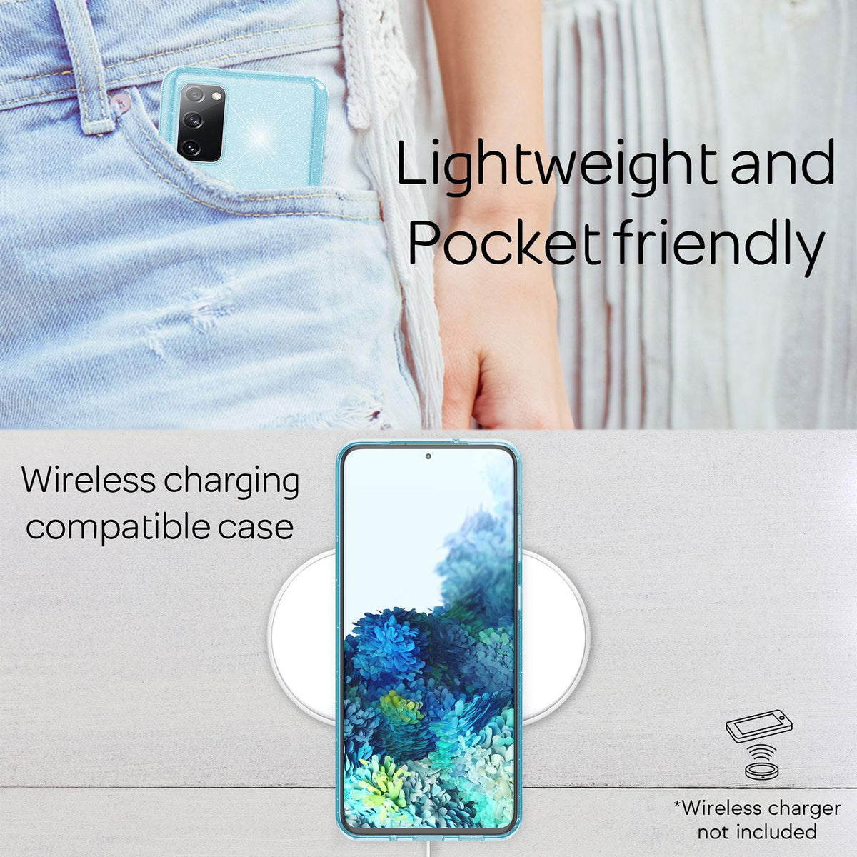 NALIA Glitzerhülle für Samsung Galaxy S20 FE – Funkelndes Silikon Case – DAZZLIN (Transparent & Stoßfest) – Marke aus Berlin