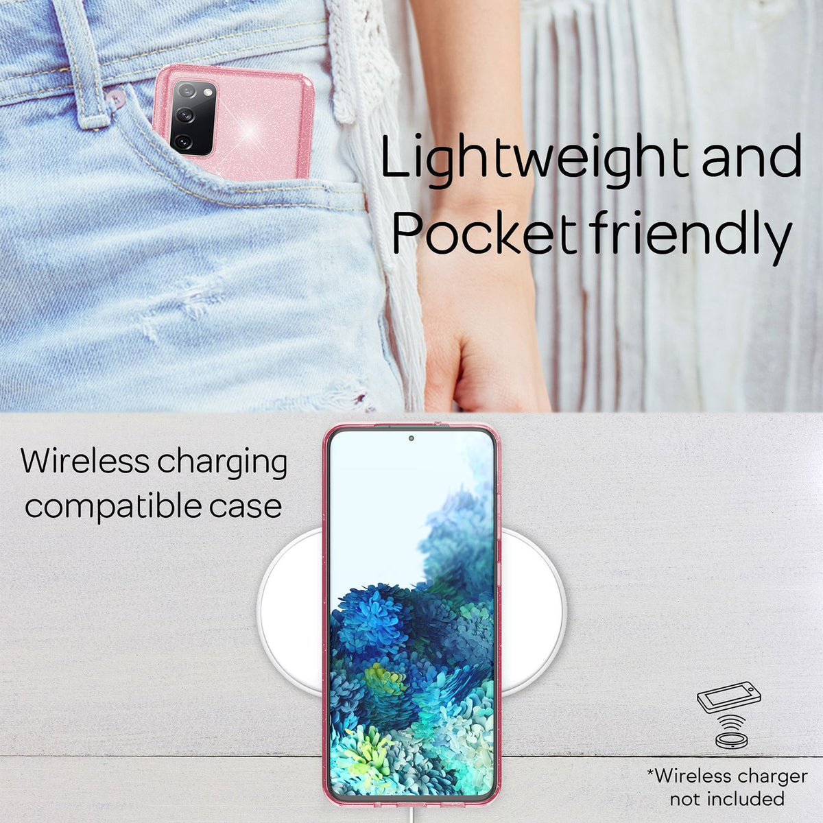 NALIA Glitzerhülle für Samsung Galaxy S20 FE – Funkelndes Silikon Case – DAZZLIN (Transparent & Stoßfest) – Marke aus Berlin