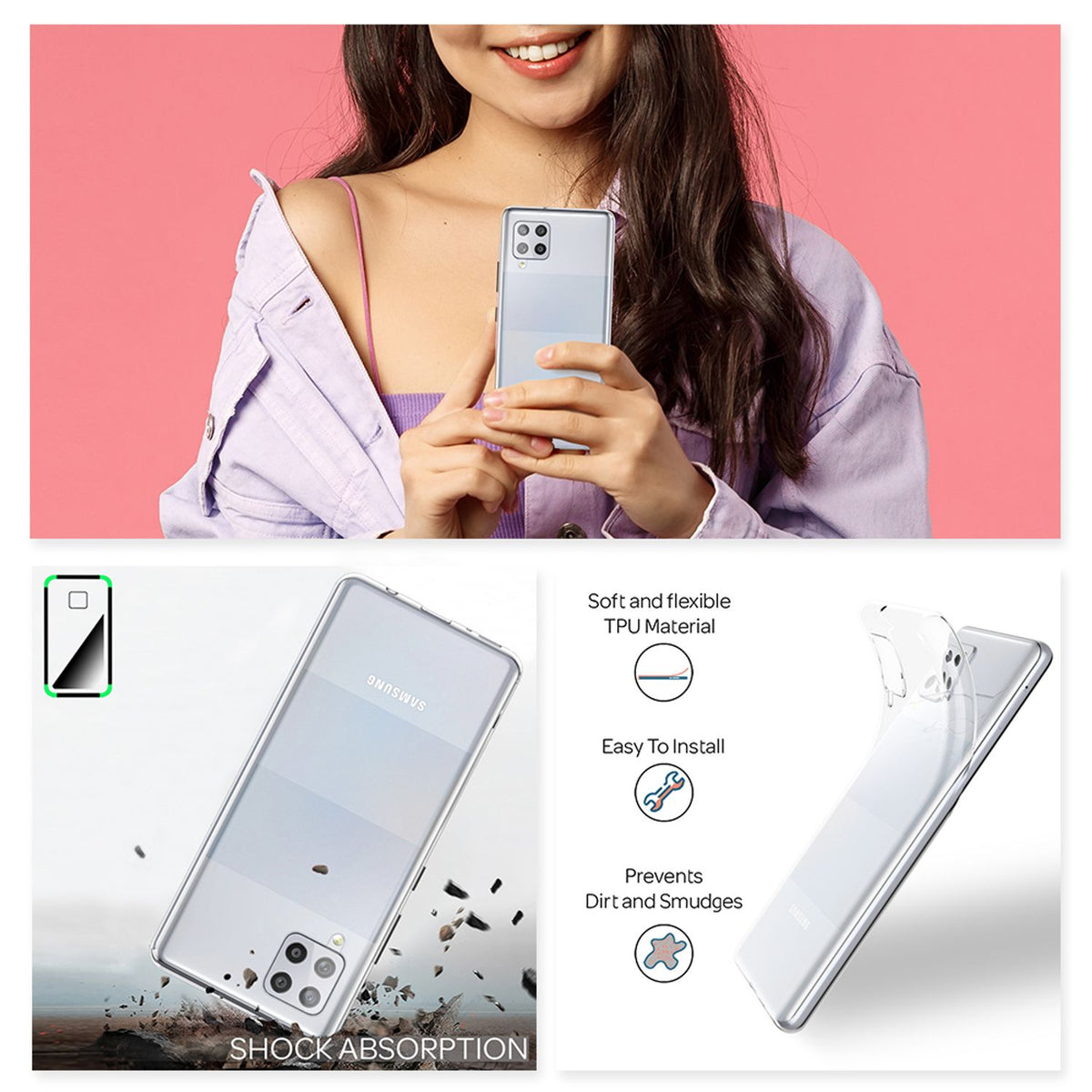 NALIA Transparente Silikonhülle für Samsung Galaxy A42 5G – Anti-Gelb & Rutschfest – GLAZE (Handyhülle Kristallklar, Schlank & Stoßfest) – Marke aus Berlin