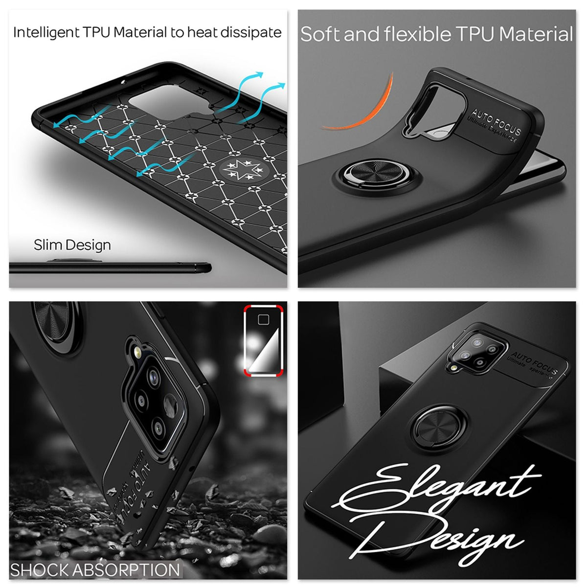 NALIA Ringhülle für Samsung Galaxy A42 5G – Ring-Ständer 360° & für Magnet-Halter – GRIP360 (Mattiertes Silikon Case) – Marke aus Berlin