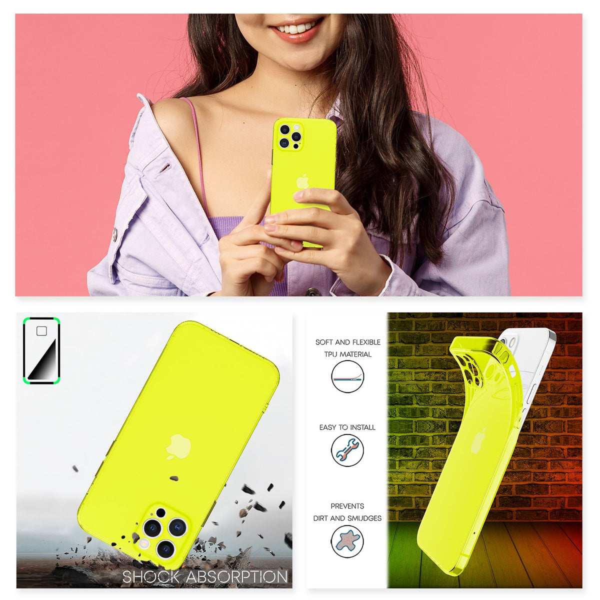 NALIA Neon Silikonhülle für iPhone 12 Pro – Knallige Signal-Farbe & Linsenschutz – VIBE (Transparentes Case) – Marke aus Berlin