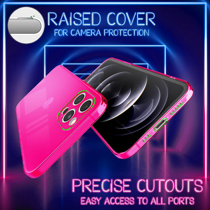 NALIA Neon Silikonhülle für iPhone 12 Pro – Knallige Signal-Farbe & Linsenschutz – VIBE (Transparentes Case) – Marke aus Berlin