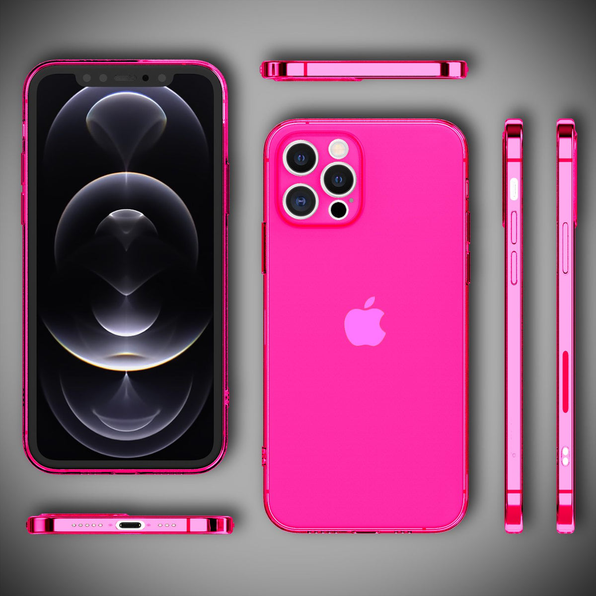 NALIA Neon Silikonhülle für iPhone 12 Pro – Knallige Signal-Farbe & Linsenschutz – VIBE (Transparentes Case) – Marke aus Berlin