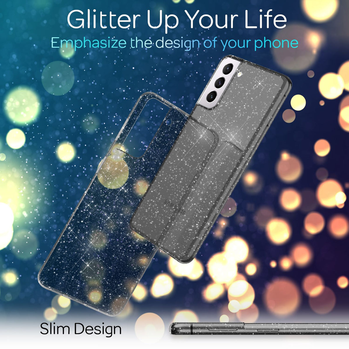 NALIA Glitzerhülle für Samsung Galaxy S21 – Funkelndes Silikon Case – DAZZLIN (Transparent & Stoßfest) – Marke aus Berlin