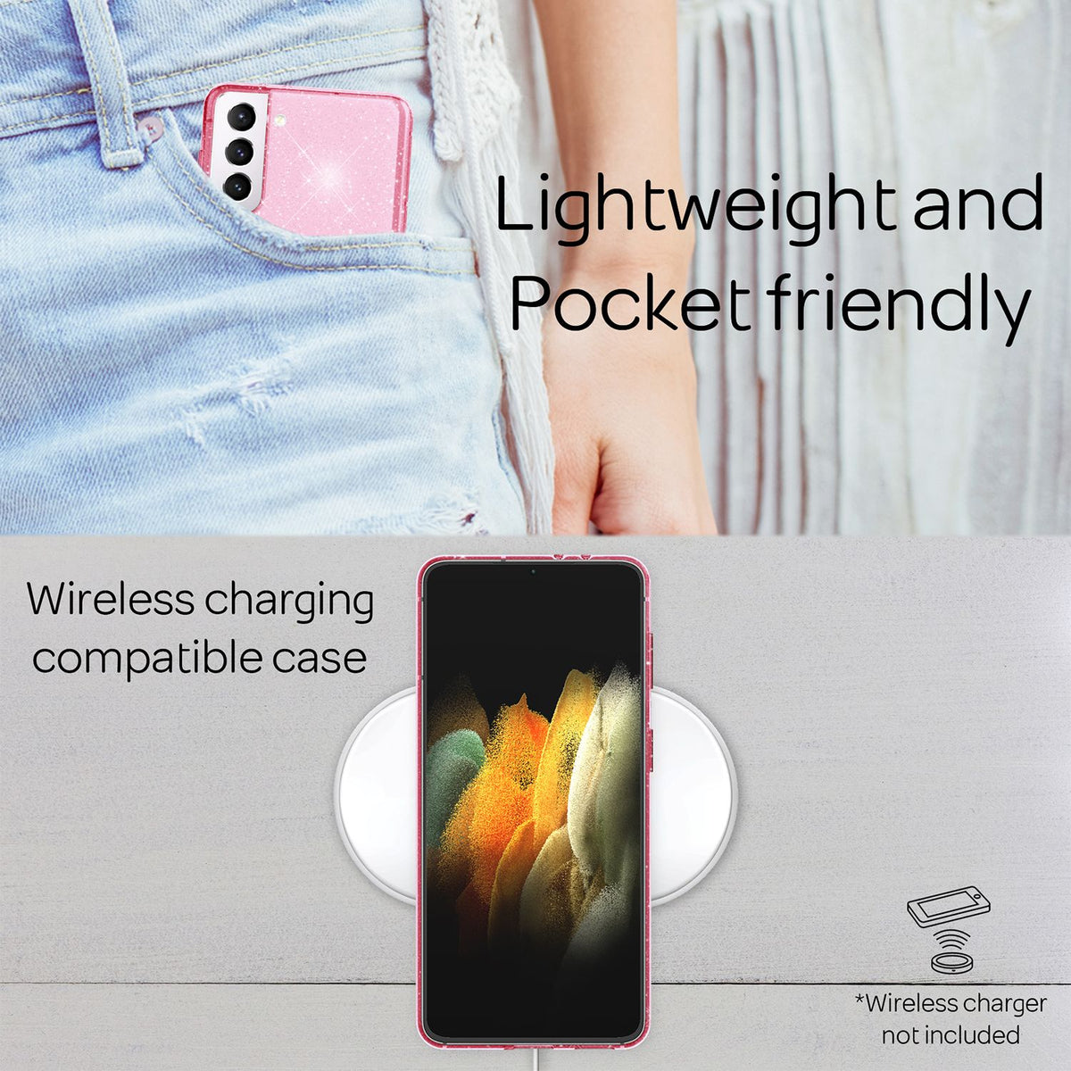 NALIA Glitzerhülle für Samsung Galaxy S21 – Funkelndes Silikon Case – DAZZLIN (Transparent & Stoßfest) – Marke aus Berlin