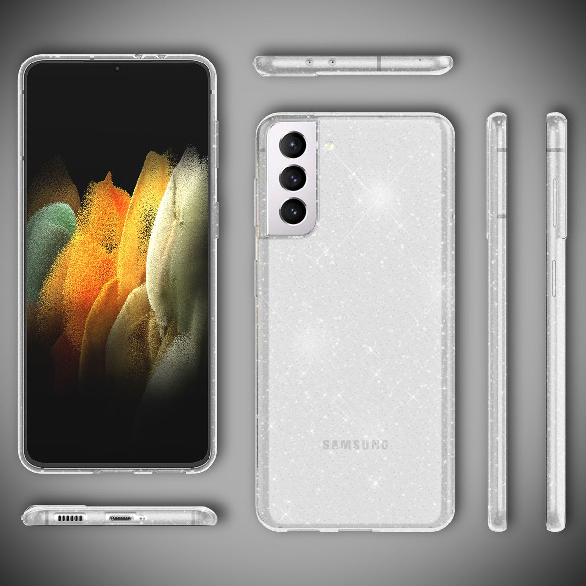 NALIA Glitzerhülle für Samsung Galaxy S21 – Funkelndes Silikon Case – DAZZLIN (Transparent & Stoßfest) – Marke aus Berlin
