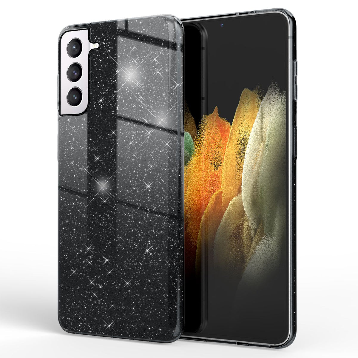 NALIA Glitzerhülle für Samsung Galaxy S21 – Funkelnder Glitzer-Look & Grip – SHINEPOP (Silikon Case) – Marke aus Berlin