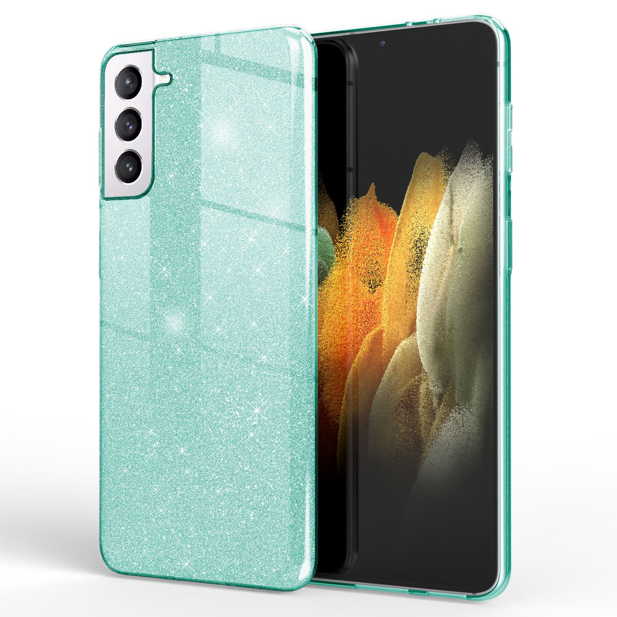NALIA Glitzerhülle für Samsung Galaxy S21 – Funkelnder Glitzer-Look & Grip – SHINEPOP (Silikon Case) – Marke aus Berlin