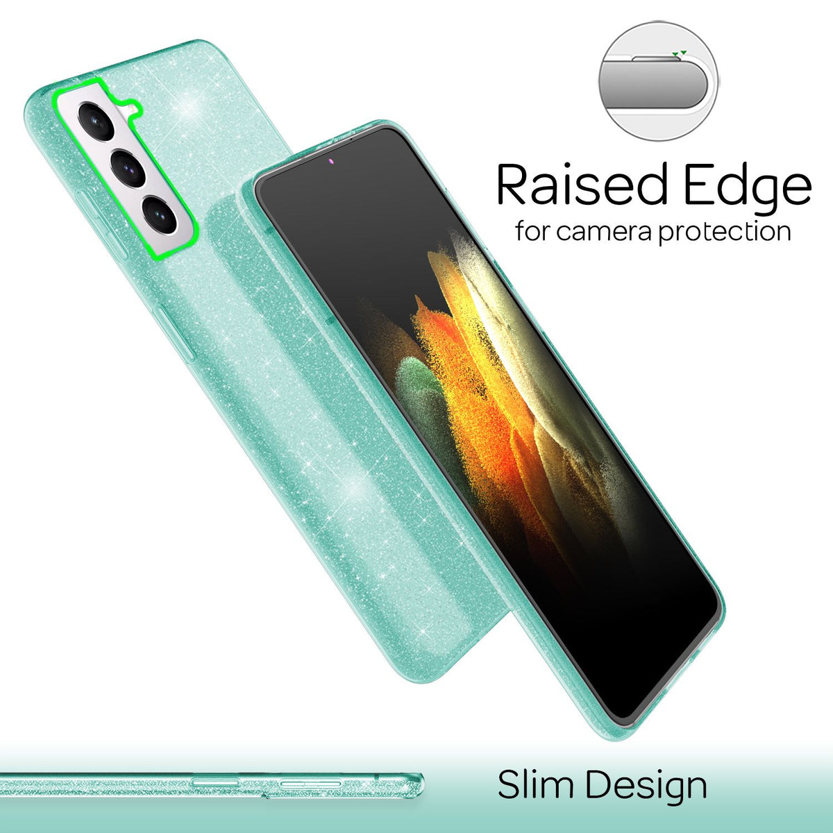 NALIA Glitzerhülle für Samsung Galaxy S21 – Funkelnder Glitzer-Look & Grip – SHINEPOP (Silikon Case) – Marke aus Berlin