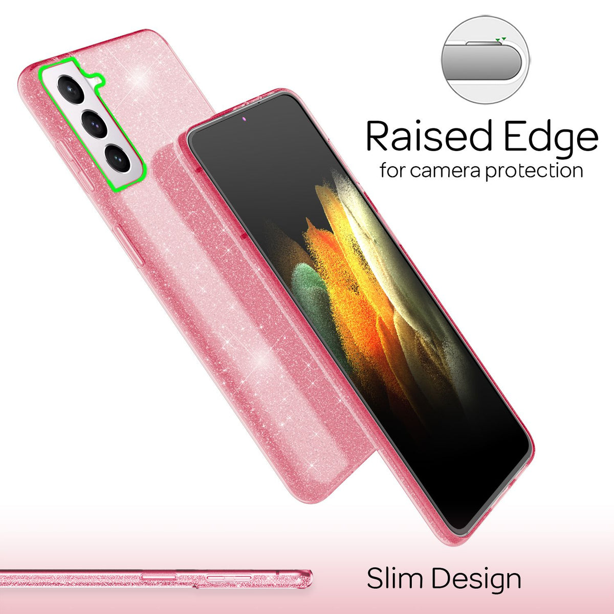 NALIA Glitzerhülle für Samsung Galaxy S21 – Funkelnder Glitzer-Look & Grip – SHINEPOP (Silikon Case) – Marke aus Berlin