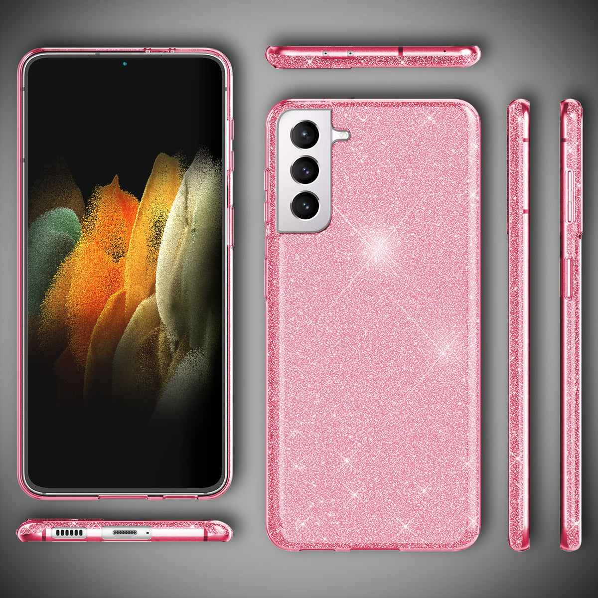 NALIA Glitzerhülle für Samsung Galaxy S21 – Funkelnder Glitzer-Look & Grip – SHINEPOP (Silikon Case) – Marke aus Berlin
