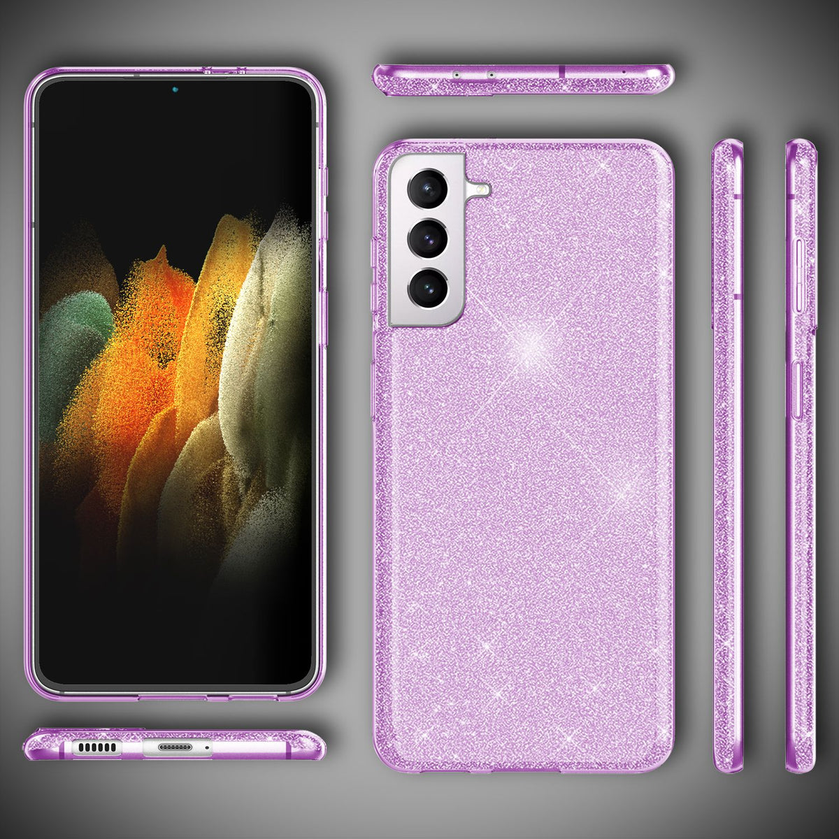 NALIA Glitzerhülle für Samsung Galaxy S21 – Funkelnder Glitzer-Look & Grip – SHINEPOP (Silikon Case) – Marke aus Berlin