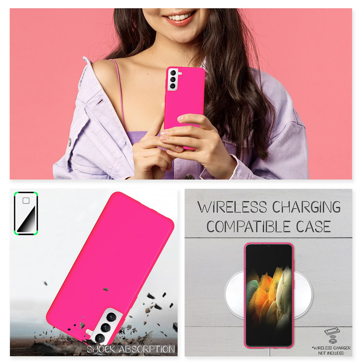 NALIA Neon Silikonhülle für Samsung Galaxy S21 – Soft-Touch & Signal-Neon – NEONSHOCK (Matte Schutzhülle) – Marke aus Berlin