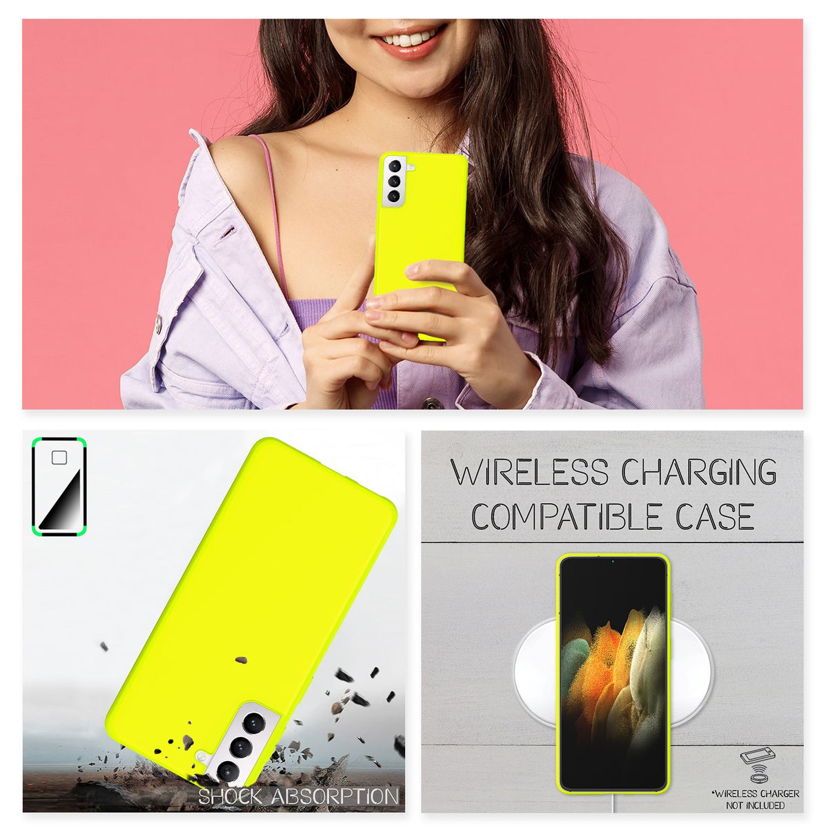 NALIA Neon Silikonhülle für Samsung Galaxy S21 – Soft-Touch & Signal-Neon – NEONSHOCK (Matte Schutzhülle) – Marke aus Berlin