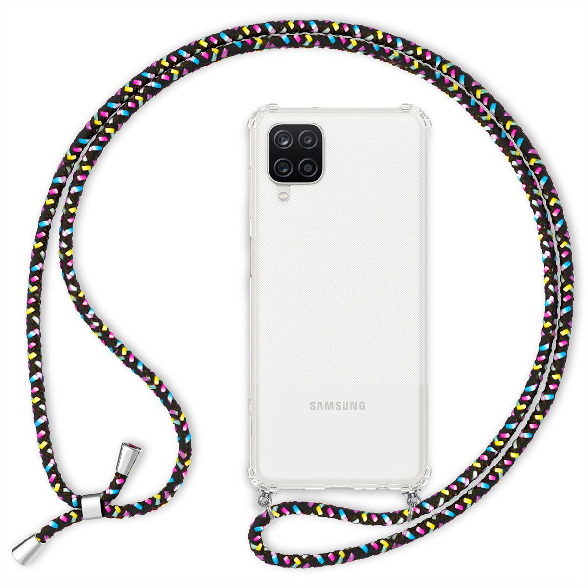 NALIA Handykette für Samsung Galaxy A12 – Transparentes Hybrid-Case & Band – HANGIT (Anti-Gelb Rückseite & Verstellbar) – Marke aus Berlin