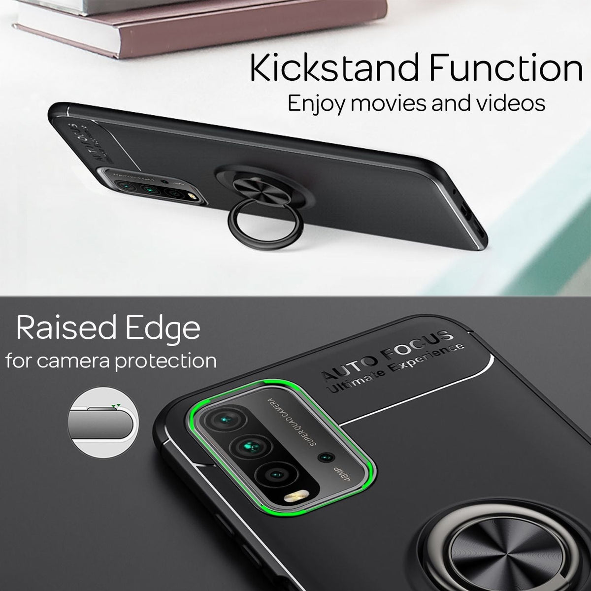 NALIA Ringhülle für Xiaomi Redmi 9T – Ring-Ständer 360° & für Magnet-Halter – GRIP360 (Mattiertes Silikon Case) – Marke aus Berlin
